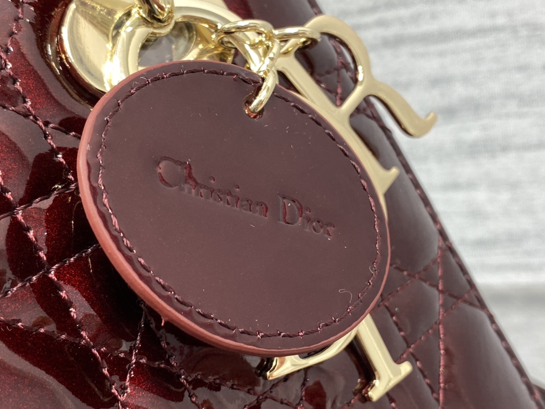 Small Lady Dior Bag Bordeaux Patent Cannage Calfskin